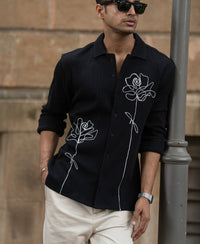 Black Knitted Embroidery Shirt