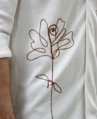 Off White Knitted Embroidery Shirt