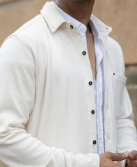 Cream Structured Shirt With Pocket