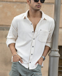 Cream Structured Shirt With Pocket