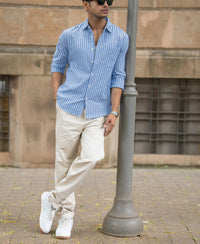 Blue Seersucker Striped Shirt 100% Cotton