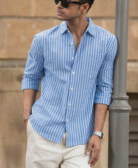 Blue Seersucker Striped Shirt 100% Cotton