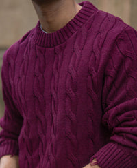 Wine Distressed Cable Knit T-Shirt