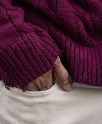 Wine Distressed Cable Knit T-Shirt