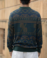 Multicolour Geometric Jacquard Knit T-Shirt 100% Cotton