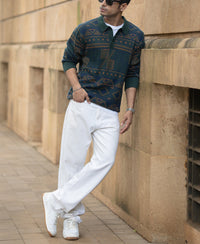 Multicolour Geometric Jacquard Knit T-Shirt 100% Cotton