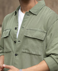 Olive Denim Overshirt 100% Cotton