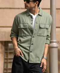 Olive Denim Overshirt 100% Cotton