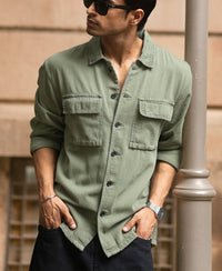 Olive Denim Overshirt 100% Cotton