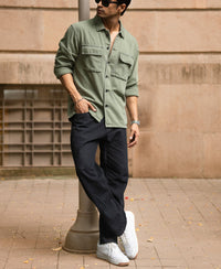 Olive Denim Overshirt 100% Cotton