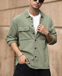 Olive Denim Overshirt 100% Cotton