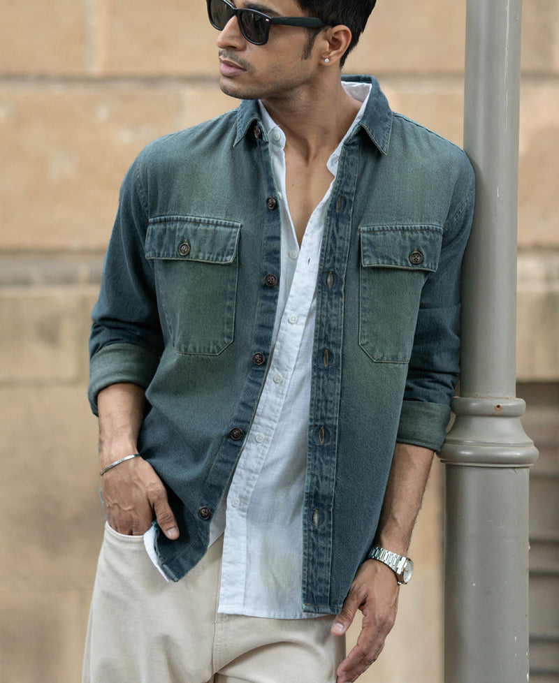 Tinted Blue Denim Overshirt 100% Cotton