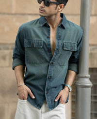 Tinted Blue Denim Overshirt 100% Cotton