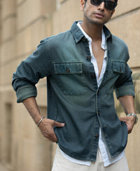 Tinted Blue Denim Overshirt 100% Cotton