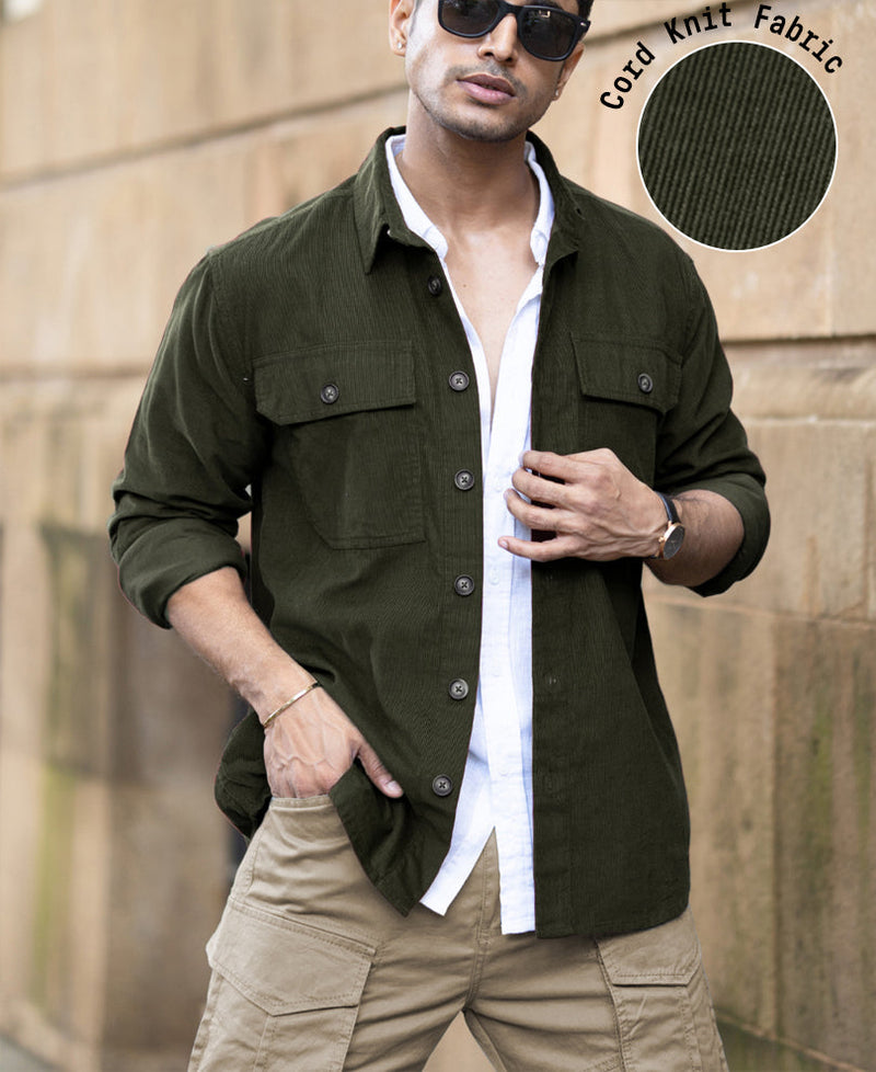 Olive Corduroy Shirt With Pockets 100% Cotton