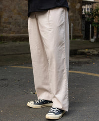 Beige Contrast Belt Linen Trouser