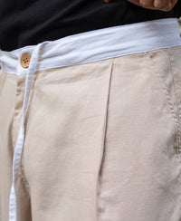 Beige Contrast Belt Linen Trouser