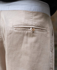 Beige Contrast Belt Linen Trouser