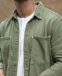 Green Textured Overshirt 100% Cotton