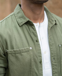 Green Textured Overshirt 100% Cotton