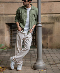 Green Textured Overshirt 100% Cotton
