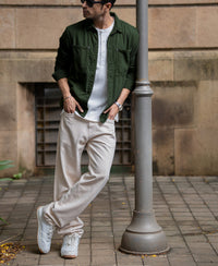 Pine Green Textured Overshirt 100% Cotton