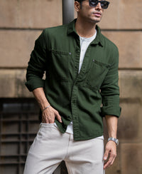 Pine Green Textured Overshirt 100% Cotton