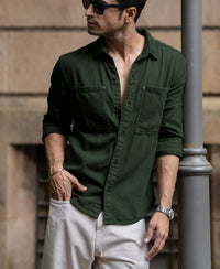 Pine Green Textured Overshirt 100% Cotton