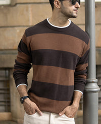 Brown Structured Stripe T-Shirt 100% Cotton