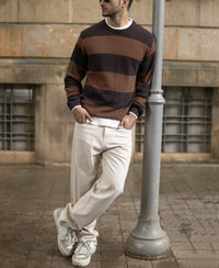 Brown Structured Stripe T-Shirt 100% Cotton