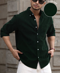 Dark Green Corduroy Buttondown Shirt 100% Cotton