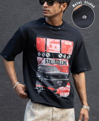 Black Graphic Stud T-Shirt 100% Cotton