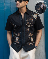 Black Embroidered Shirt 100% Cotton