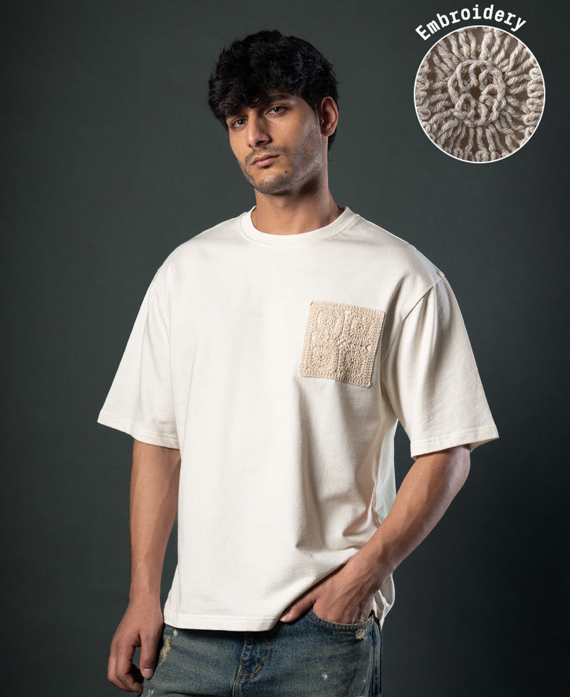 Off White Crochet Patch T-Shirt 100% Cotton