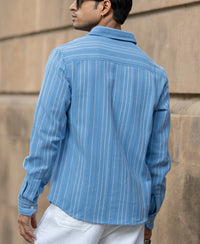 Blue Structured Striped Shirt