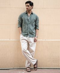 Olive Boucle Stripe Shirt 100% Cotton
