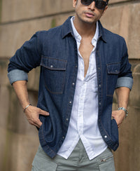 Indigo Denim Overshirt With Pockets 100% Cotton