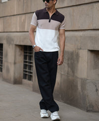 Beige & Brown Knit Stripe T-Shirt 100% Cotton