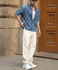 Dark Blue Washed Boxy Denim Shirt