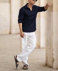 Navy Blue Full Sleeves Shirt 100% Cotton