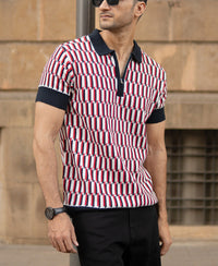Multicolour Jacquard Knit Polo T-Shirt 100% Cotton