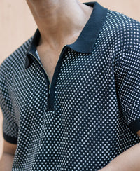 Black Jacquard Knit Polo T-Shirt 100% Cotton