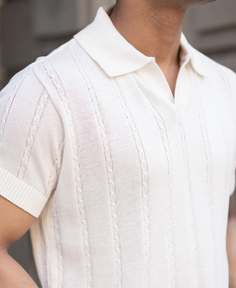 Offwhite Knitted Polo T-Shirt 100% Cotton