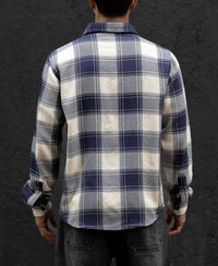 Navy Blue Regular Fit Checked Full Sleeves Shirt