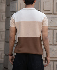 Earthy Stripe Zipper Polo T-Shirt 100% Cotton