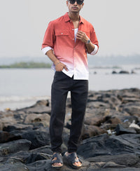 Orange Rust Ombre Pocket Shirt 100% Cotton