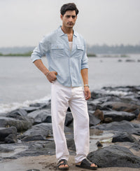 Light Blue Linen Double Pocket Shirt