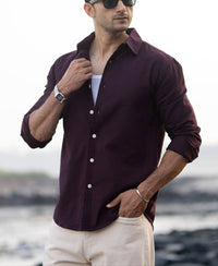 Wine Structured Striped Shirt 100% Cotton