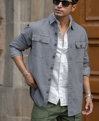 Mid Grey Washed Denim Shirt 100% Cotton
