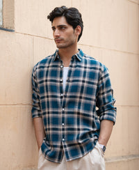 Teal Structured Checks Shirt 100% Cotton